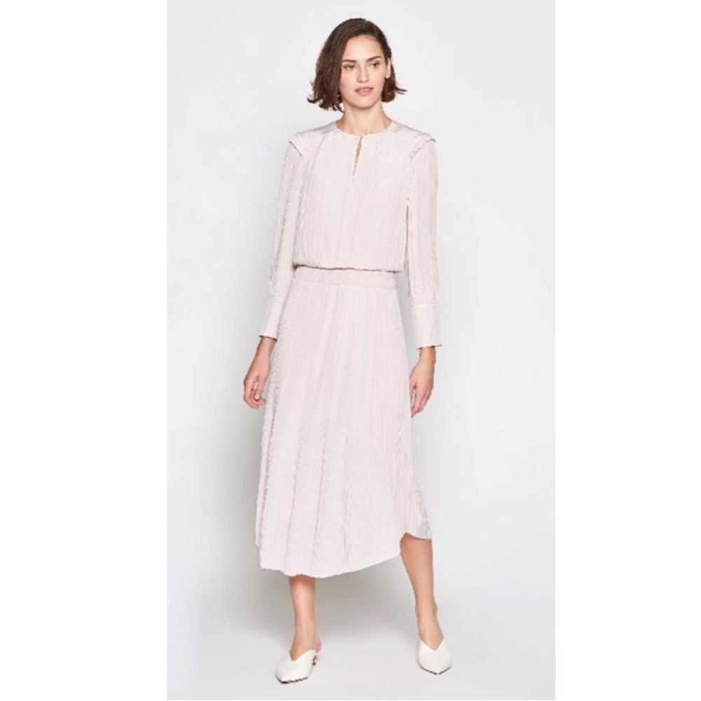 JOIE | $498 Rheia Pleat Midi Dress in Pale Pink/Shimmer, Size Small